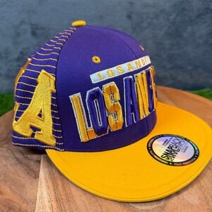 Los Angeles LA Snapback Hat Purple Gold 3D Embroidered Flat Brim Cap Mens